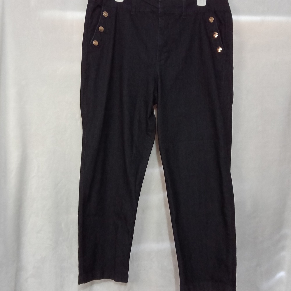 Nine West Jeans Trouser Pants Dark Wash Gold Button Sailor Nautical Petite 16